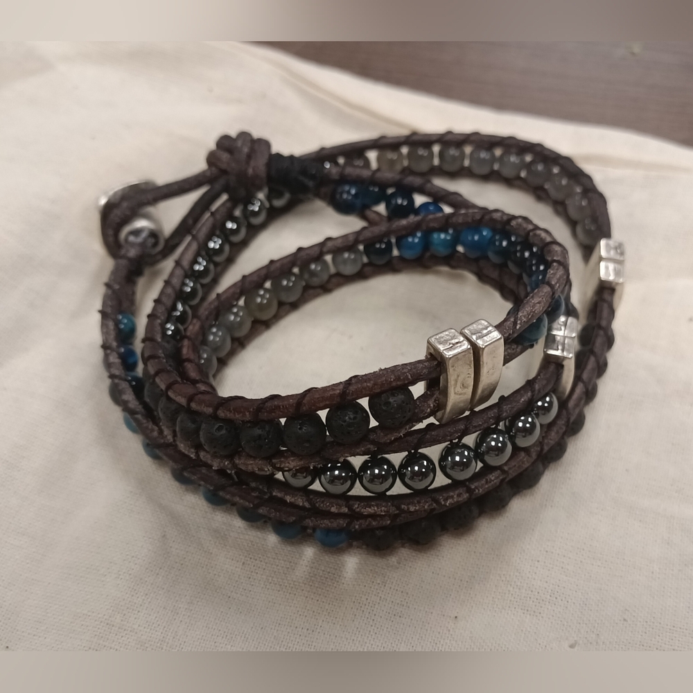 Leather beaded wrap bracelet
